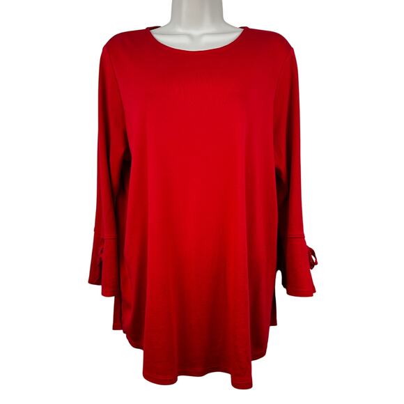 J. Jill Pima Cotton Tee Bell Sleeve Tie Sleeve Red Large Classic Nautical Resort - Picture 1 of 11